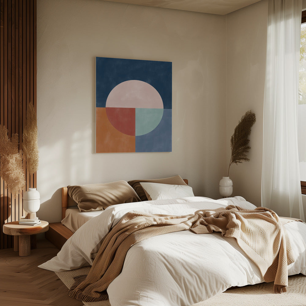 Geometrische abstractie met een grote pastelcirkel | Canvas