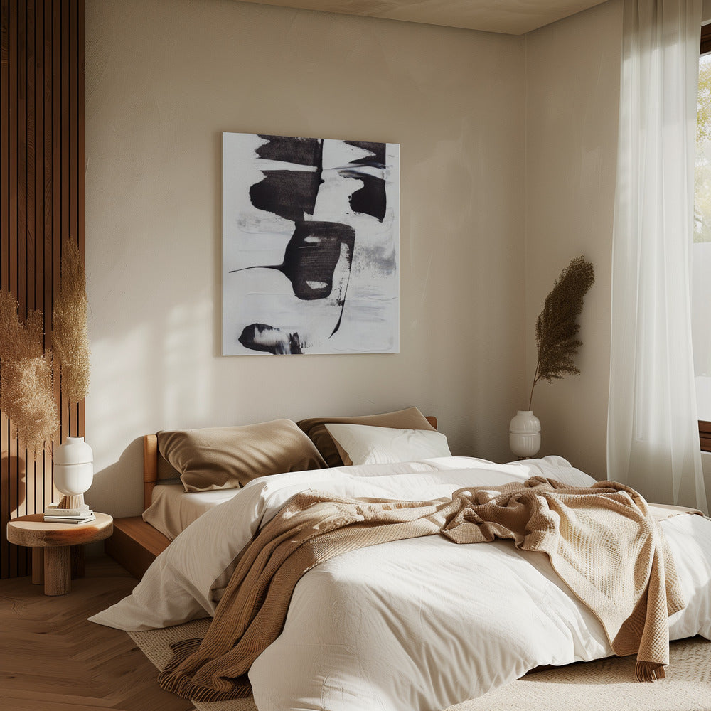 Expressieve monochrome penseelstreken | Canvas