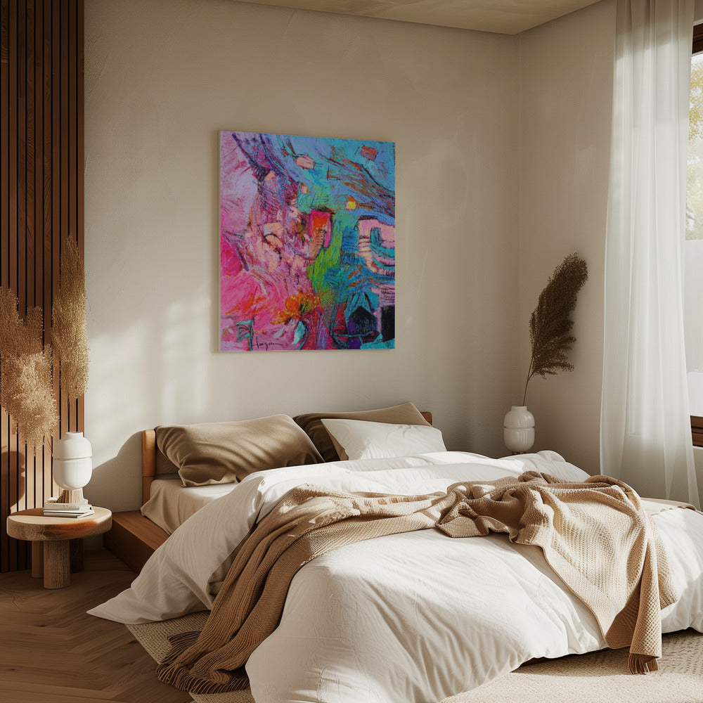 Mijn roze huisje in de tuin | Canvas
