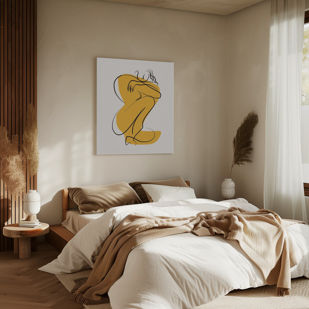 Zelfknuffel Naakt in Lineair Abstract | Canvas
