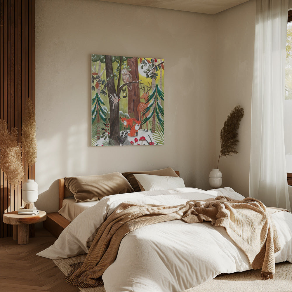 Groen kerstbos met dieren | Canvas