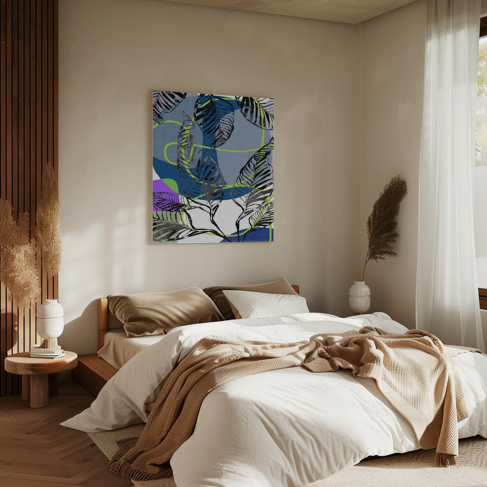 Zwarte bladeren met kleur abstract nr. 3 | Canvas