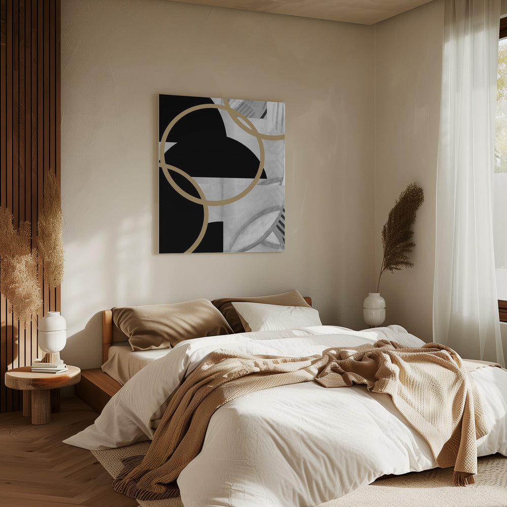 Zwart-witte strepen gouden bollen nr. 3 | Canvas