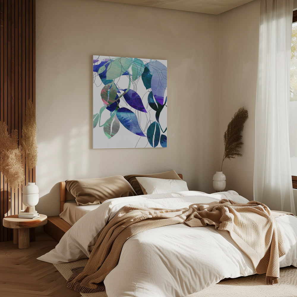 Botanische bladprintkunst in marineblauw 3 | Canvas