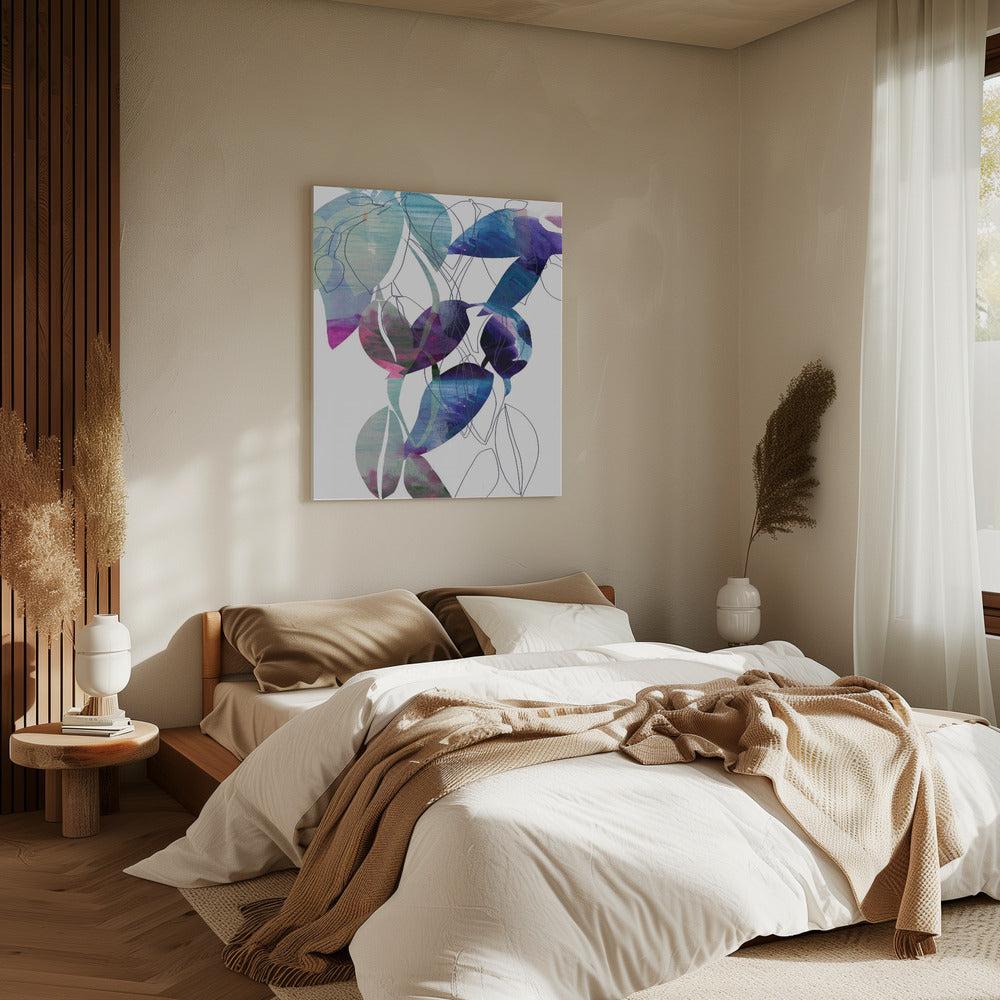 Botanische bladprintkunst in marineblauw 2 | Canvas