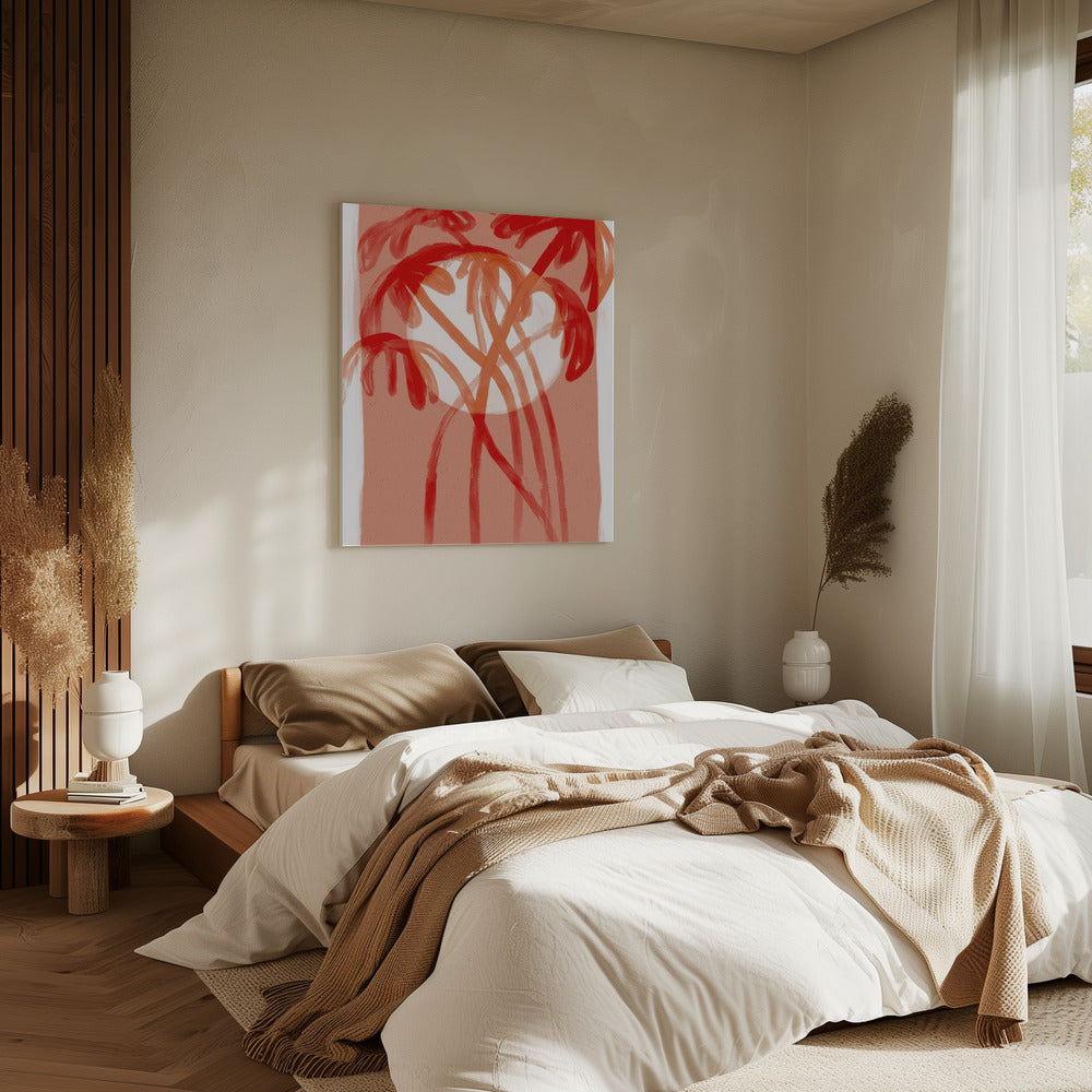 Karmozijnrode palmen | Canvas