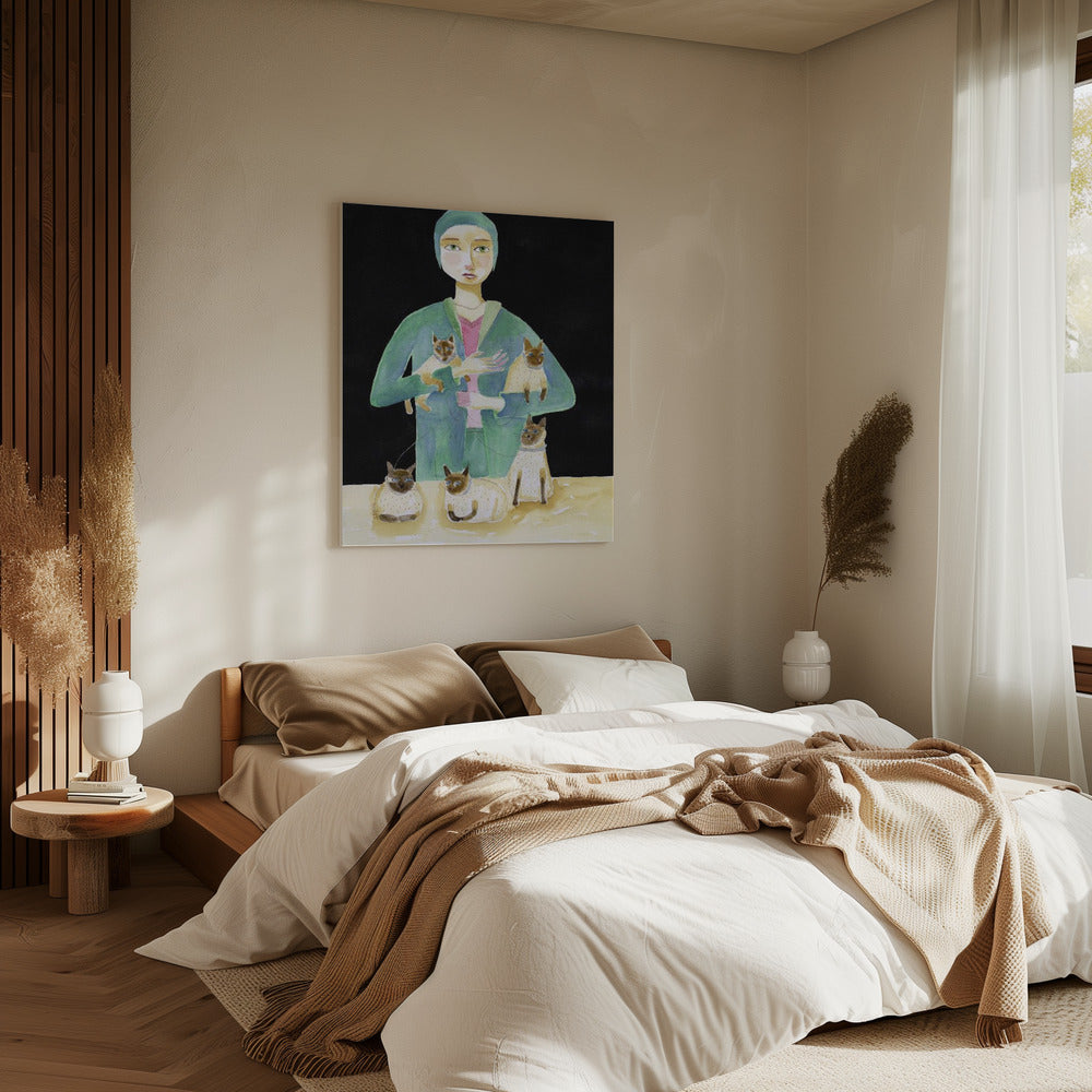 Dame met vijf Siamese katten | Canvas