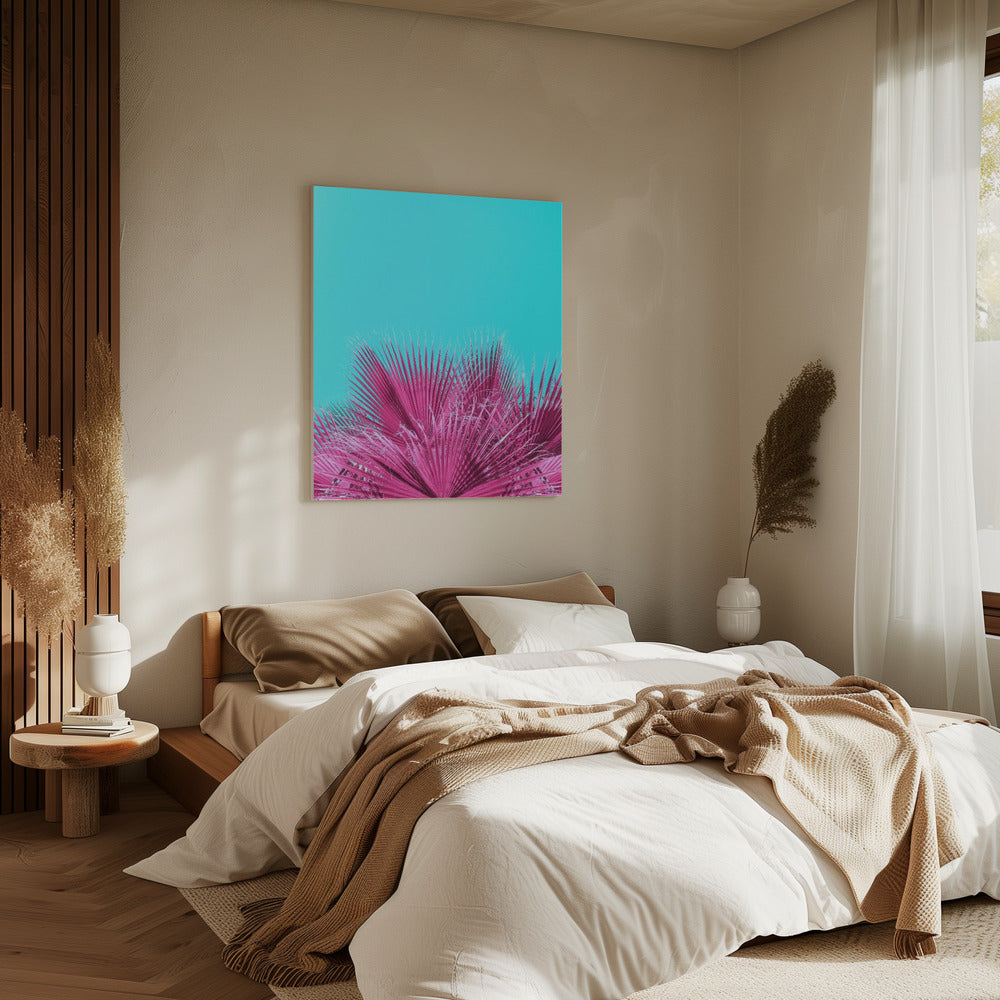Elektrische roze palmbladeren | Canvas