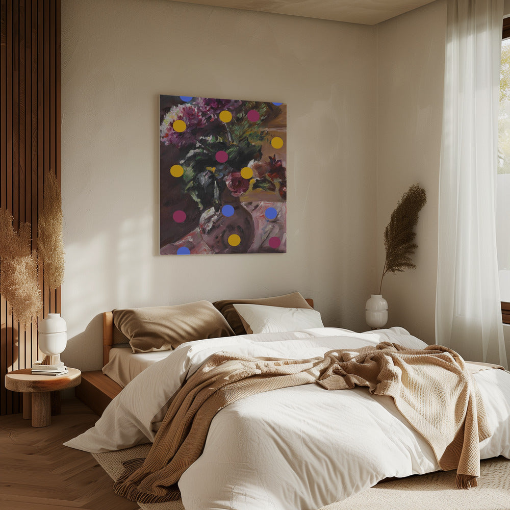 Klassieke vaas met bloemen en stippen | Canvas