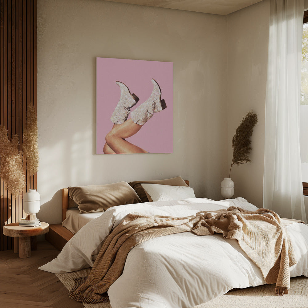Deze laarzen - Glitterroze II | Canvas