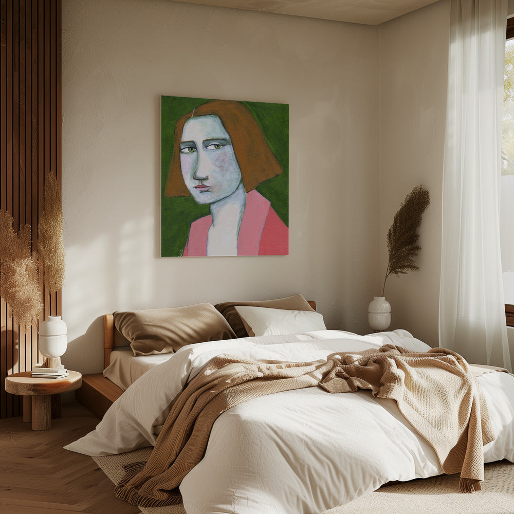 Vrouw in roze jasje | Canvas