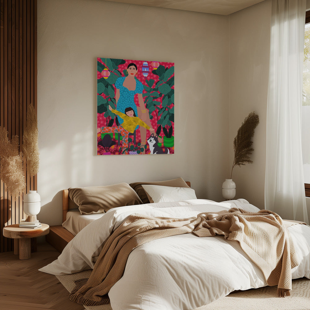 Vrouw en kind in de tuin | Canvas