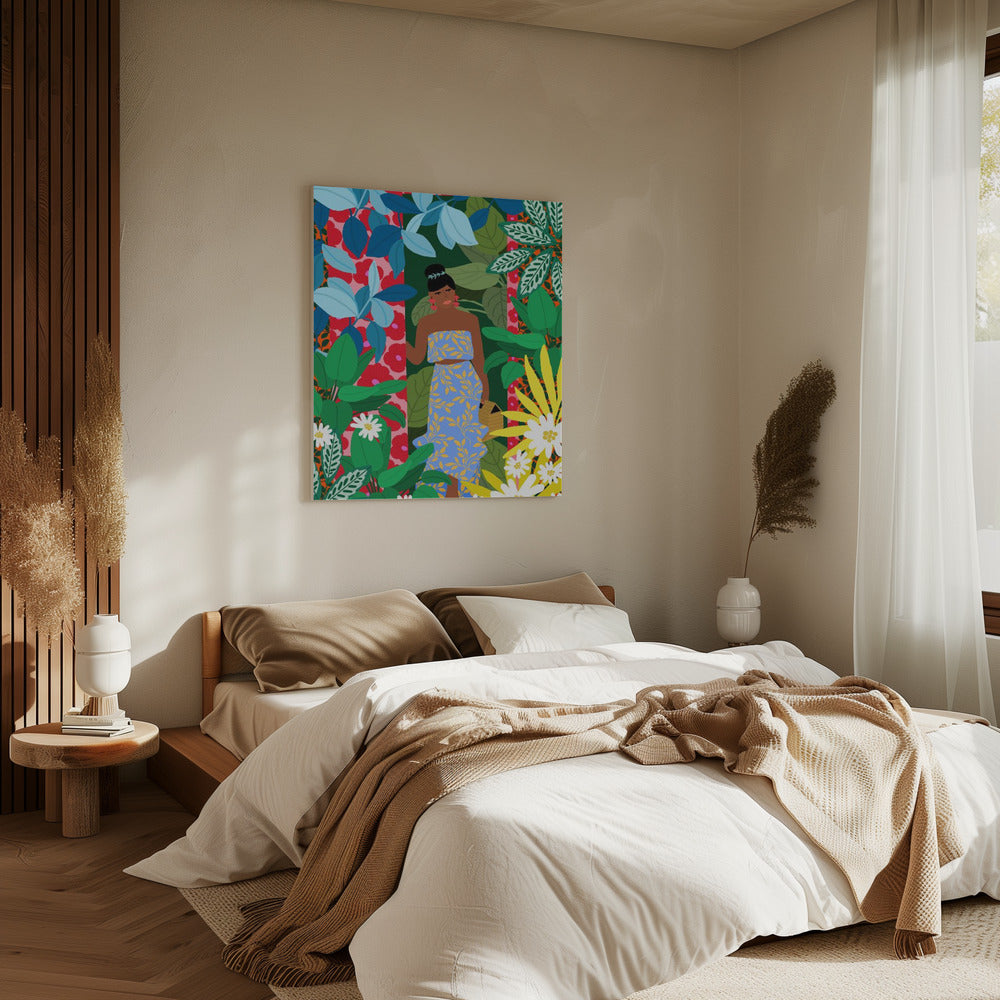 Vrouw in een jurk met bloemen | Canvas