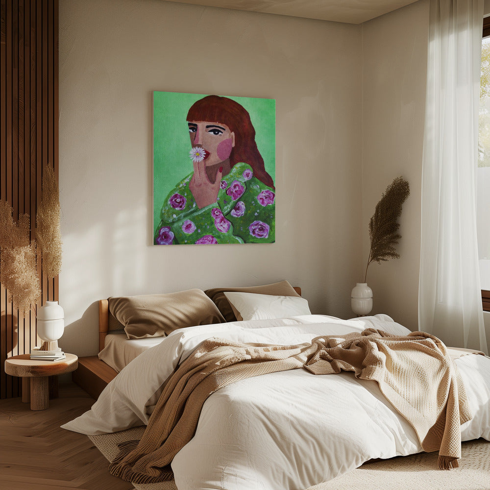 Vrouw die een bloem rookt | Canvas