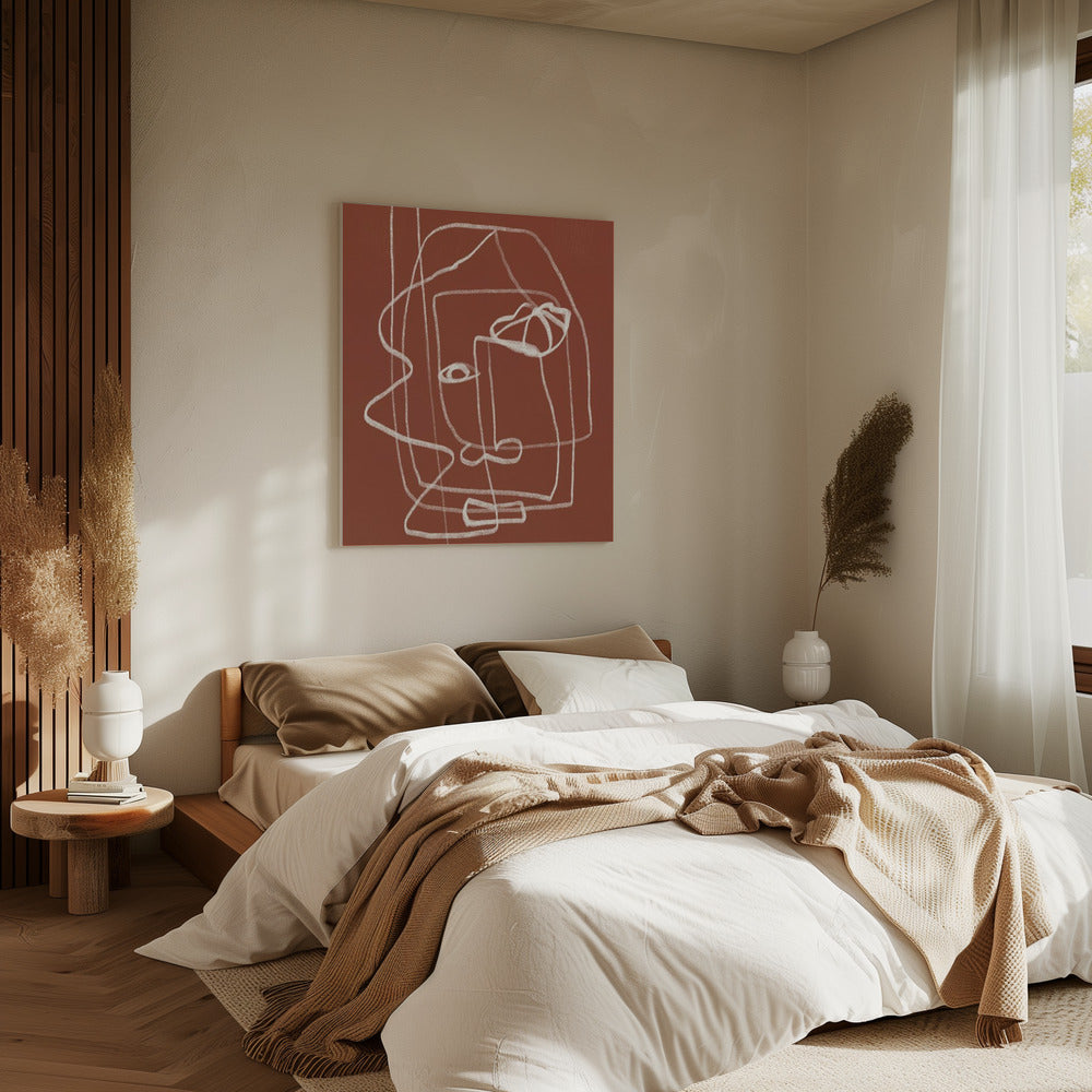 Line Art Abstract Portrait Terracotta 03 | Canvas