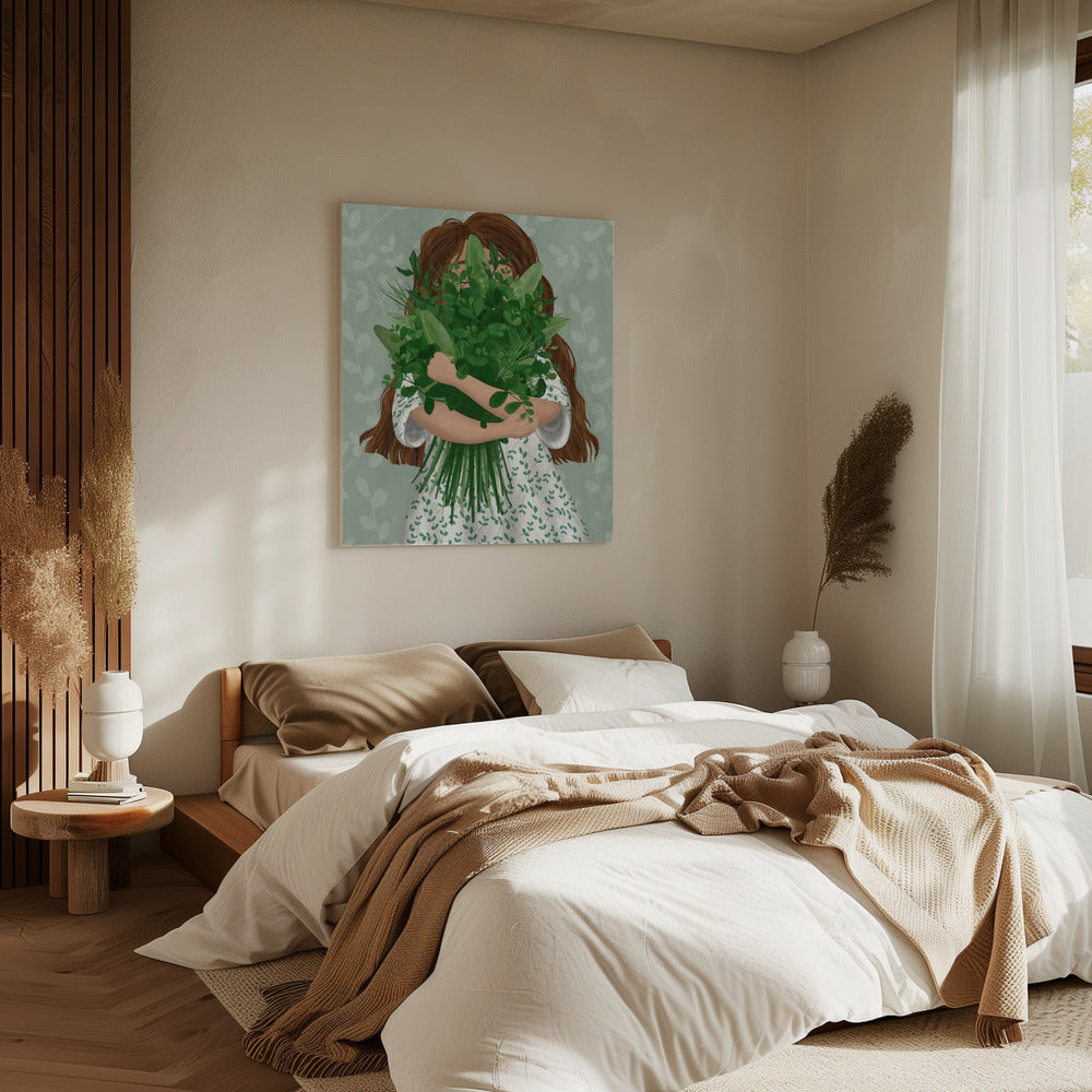 Meisje met boeket | Canvas