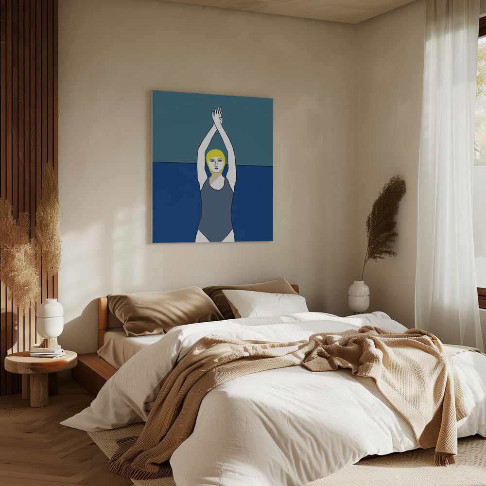 Zwemmer met gele muts | Canvas