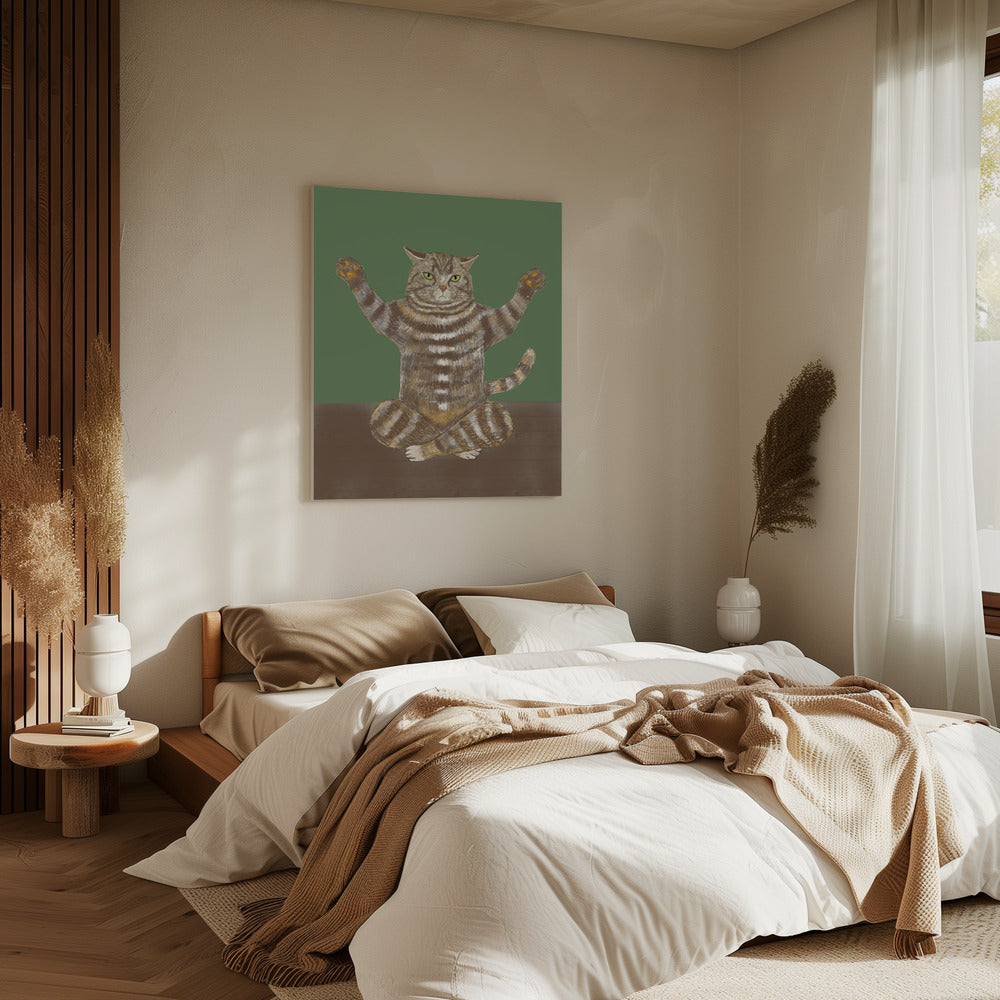 Yoga Kat Groene Achtergrond | Canvas