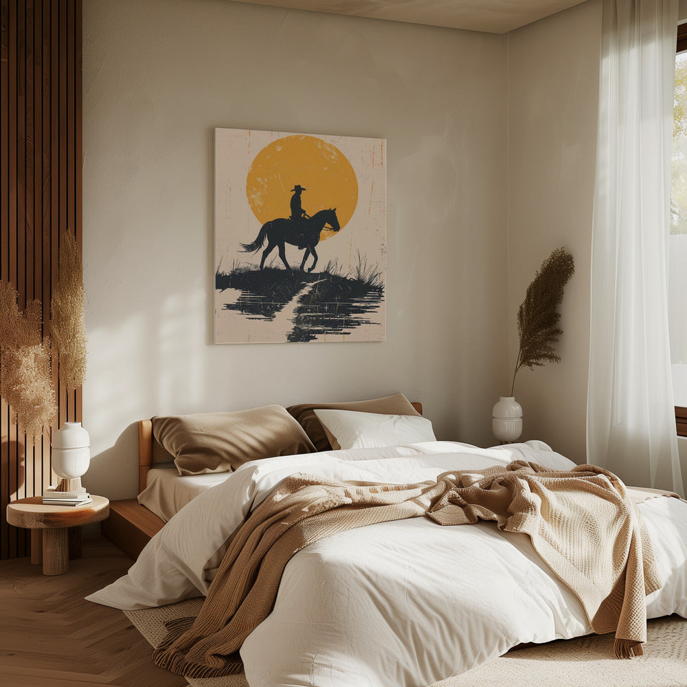Cowboy in de zonsondergang | Canvas