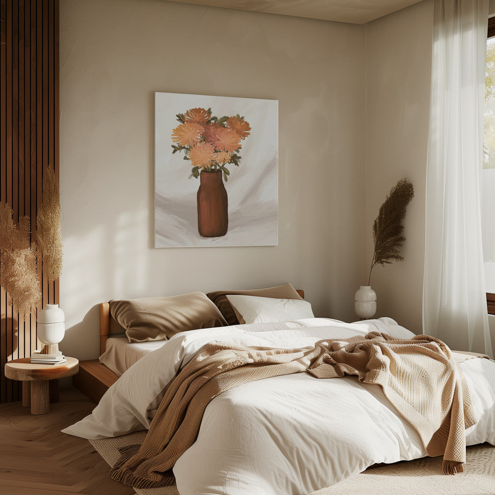 Vaas met bloemen in perzik | Canvas