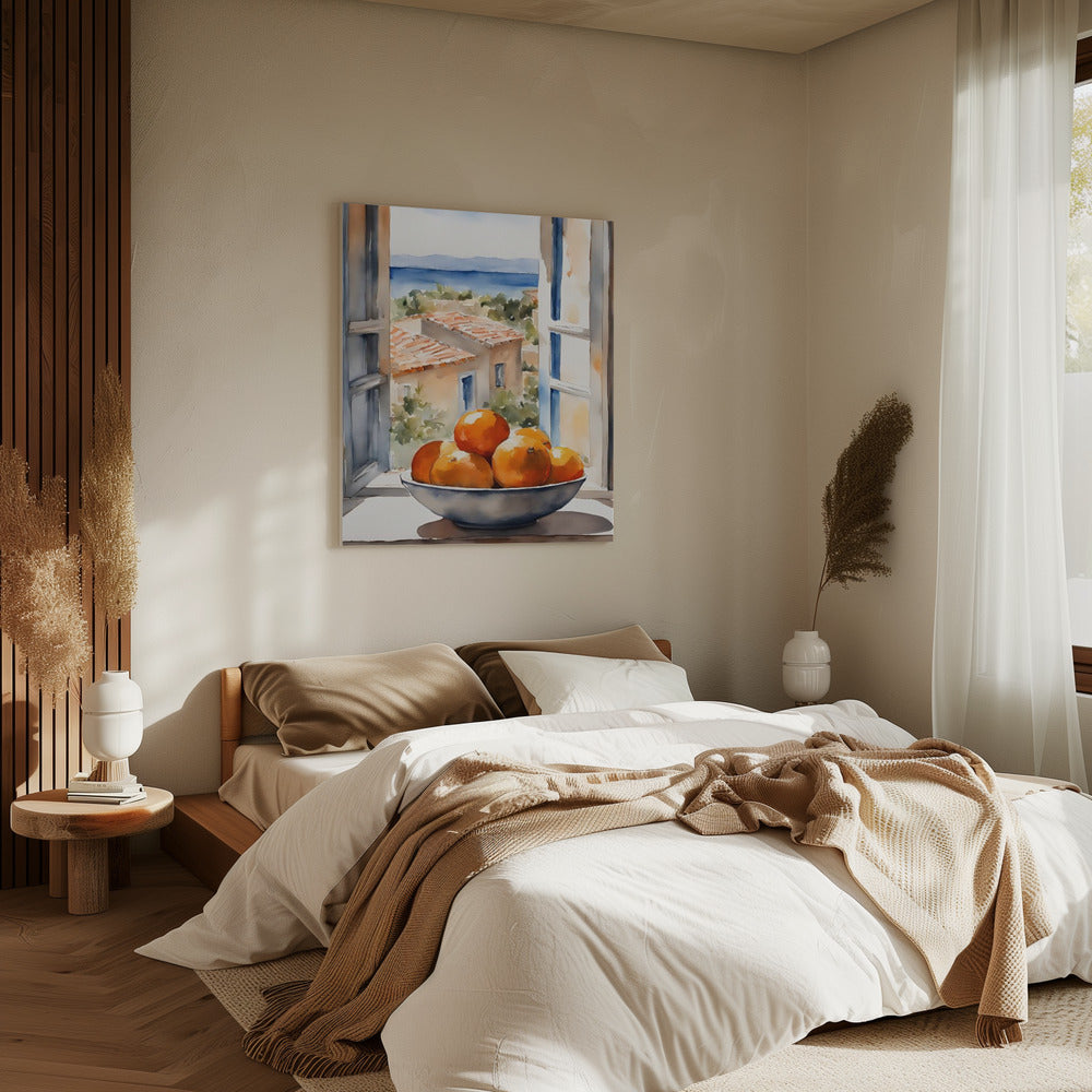 Oranjeschale in Fenster | Canvas