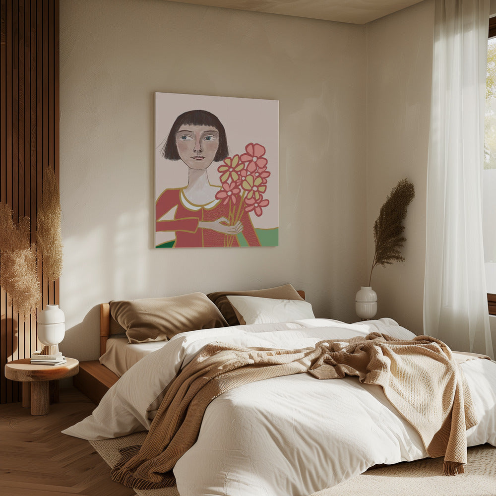 Vrouw met bloemen | Canvas