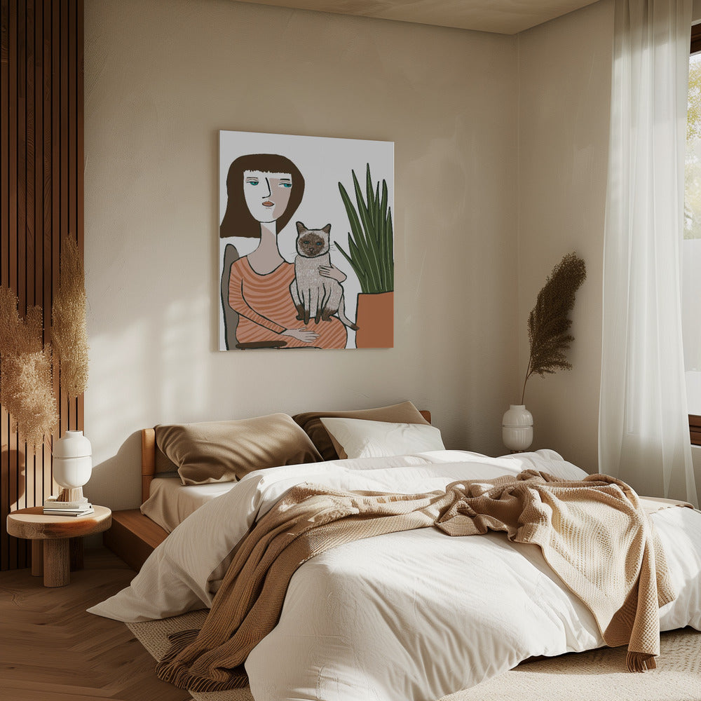 Meisje met Siamese kat | Canvas