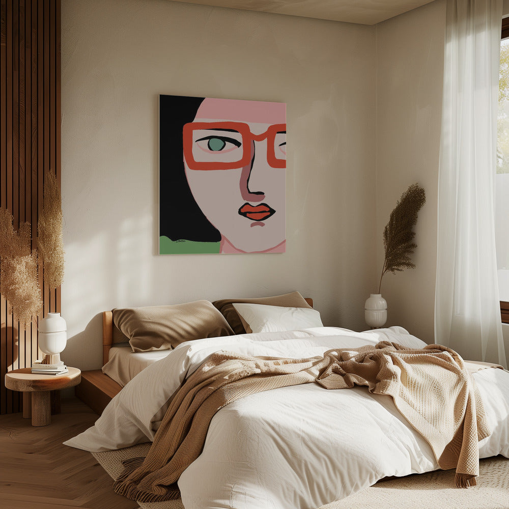 Dame met rode bril | Canvas