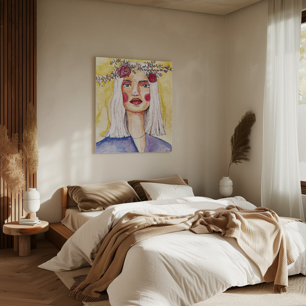 Dame met bloemenkrans | Canvas
