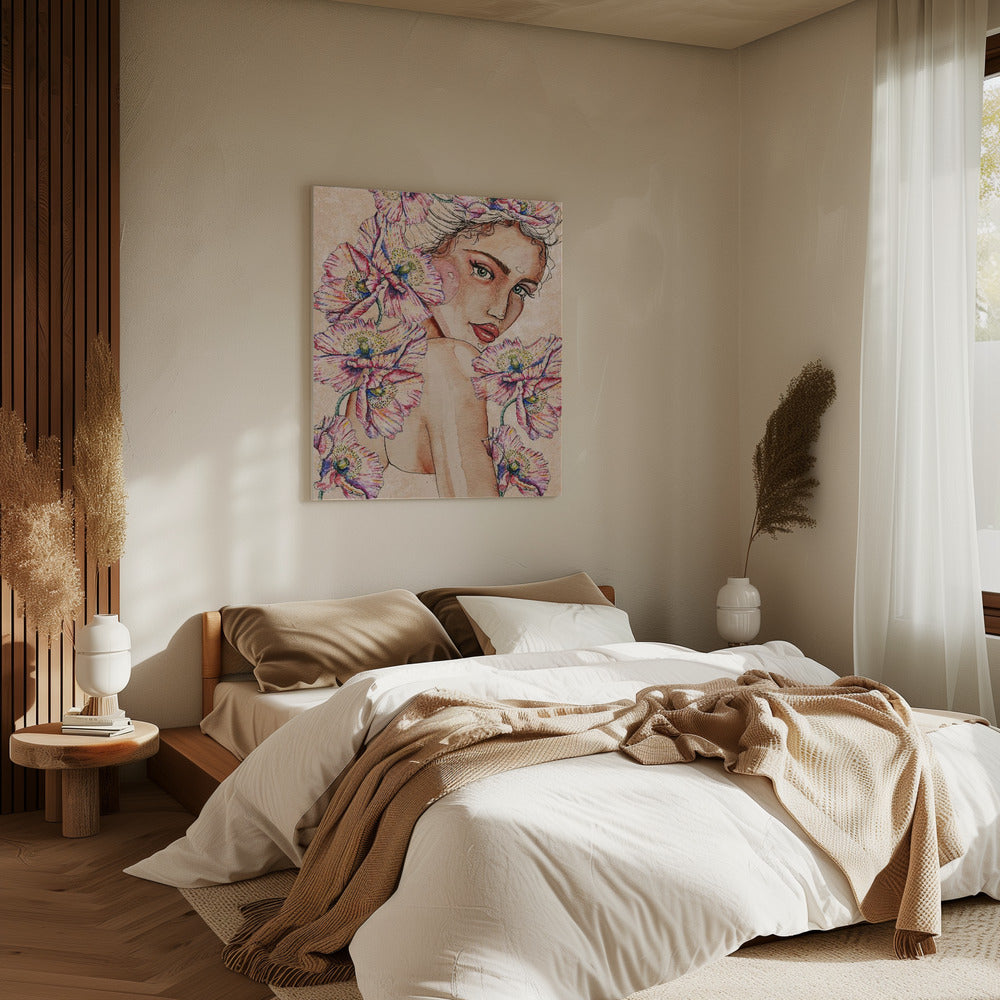 Vrouw met klaprozen | Canvas