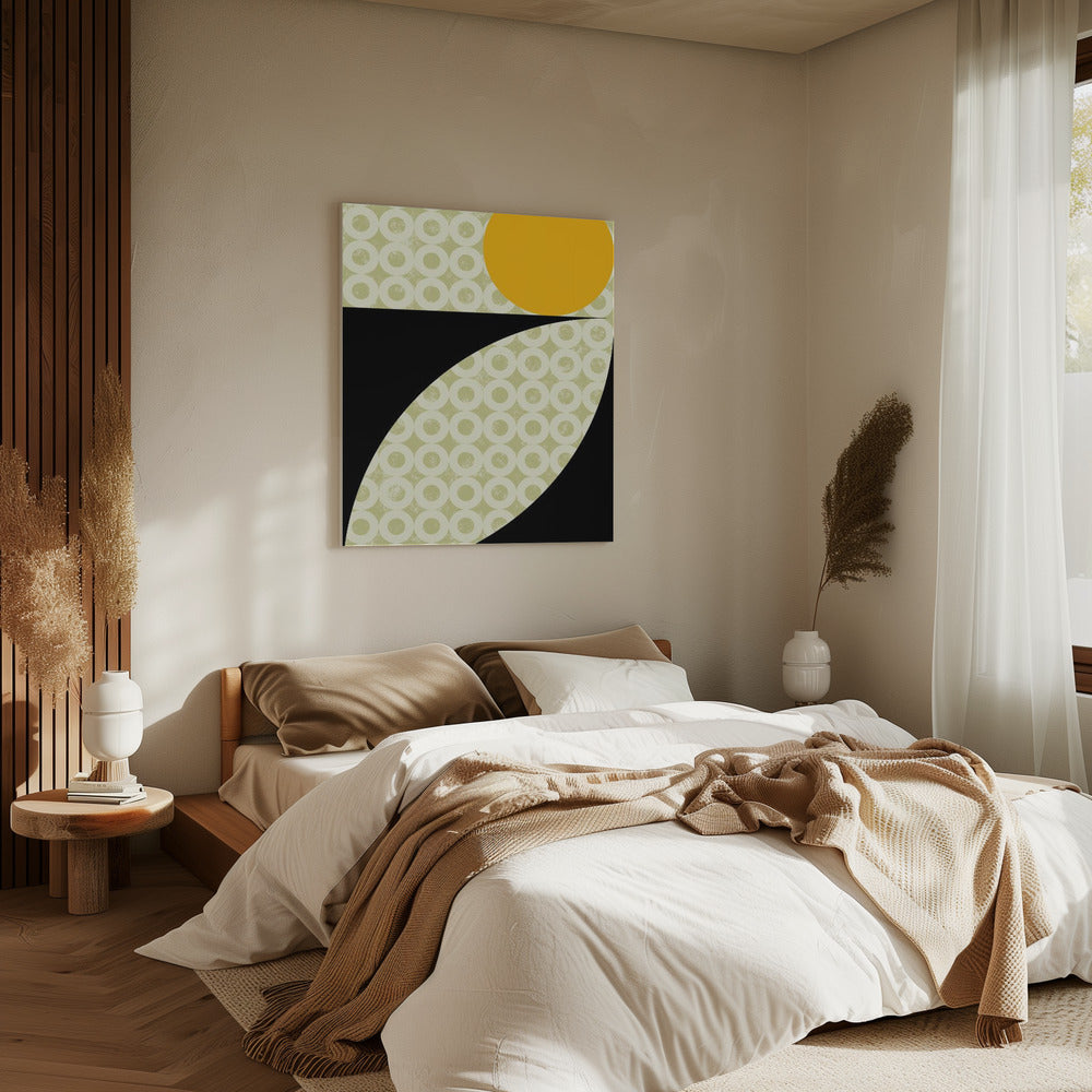 Geometrische vormen met een opvallende gele cirkel | Canvas