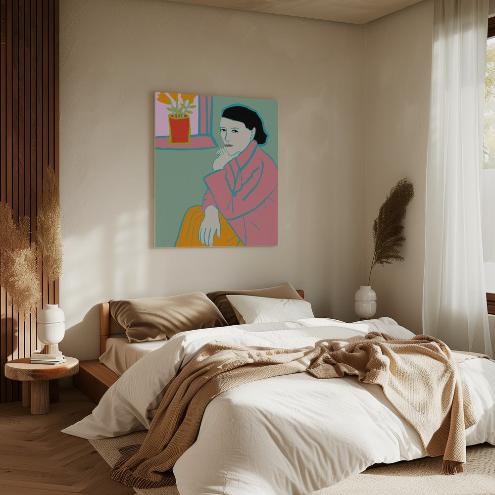 Dame in het roze | Canvas