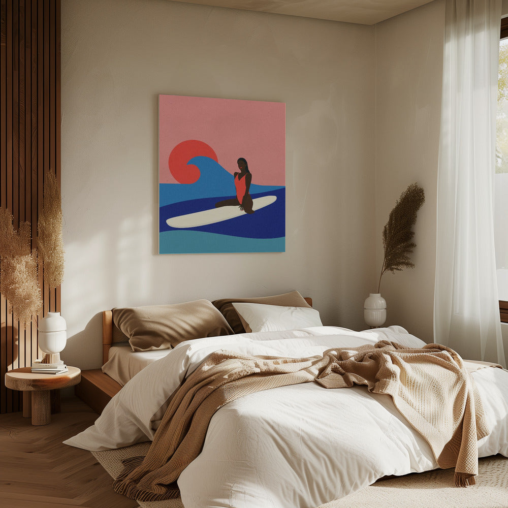 Meisje op een surfplank | Canvas