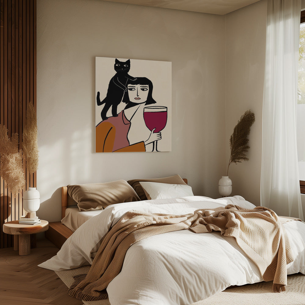 Wijn- en kattenliefhebber | Canvas