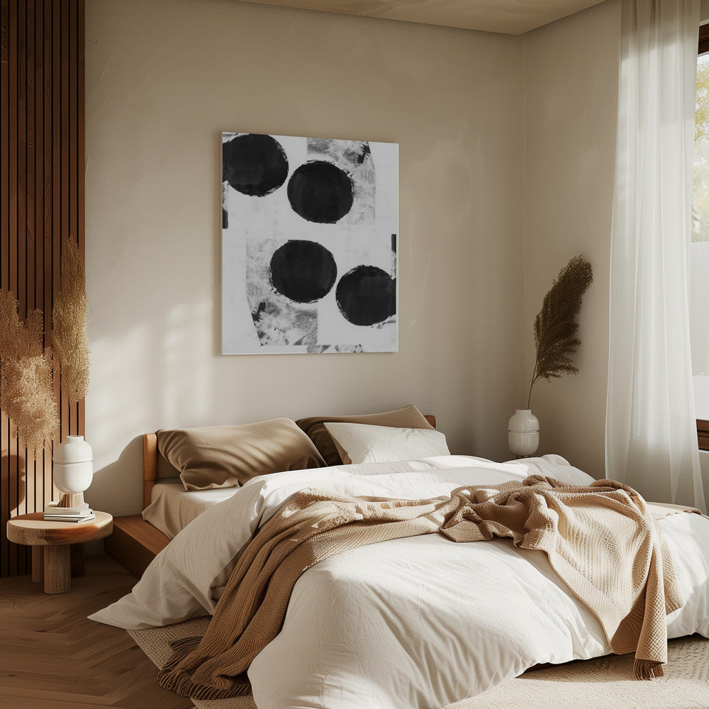 Zwart-witte abstracte stippen 6 | Canvas