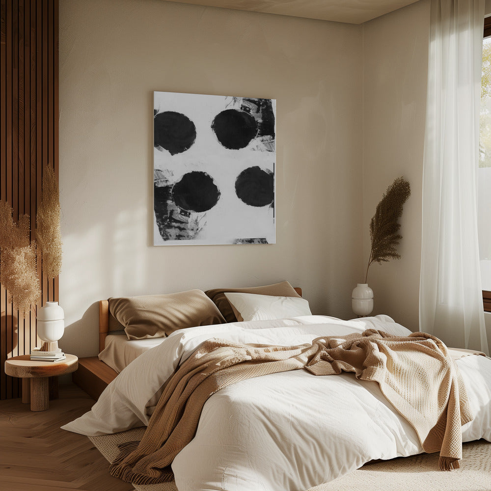 Zwart-witte abstracte stippen 7 | Canvas