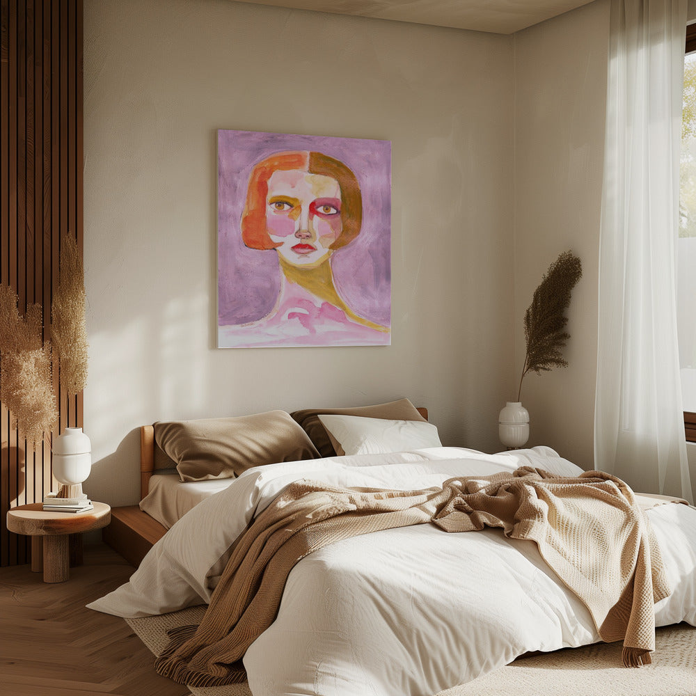 Dame met bobkapsel Mauve Lila | Canvas