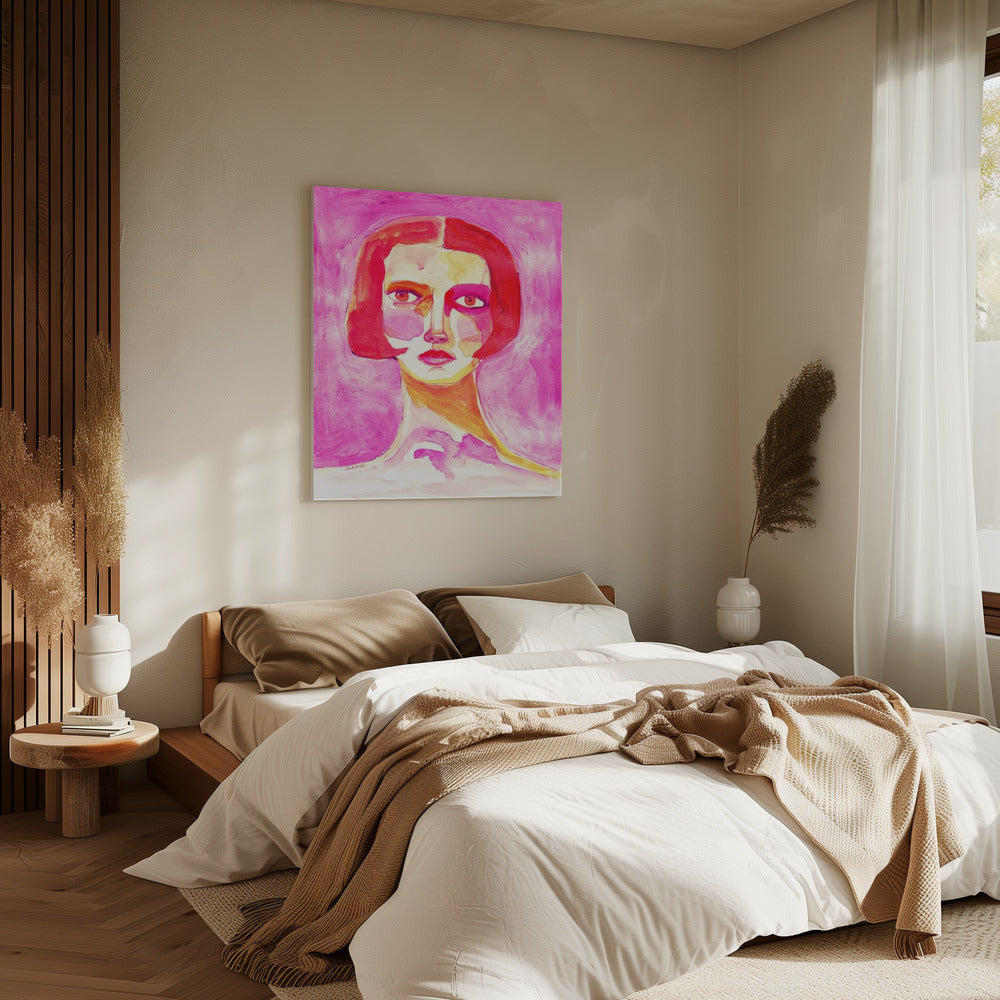 Dame met bobkapsel Felroze | Canvas