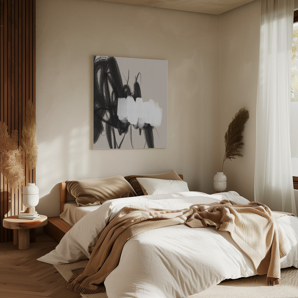 Expressieve zwart-wit penseelstreken | Canvas