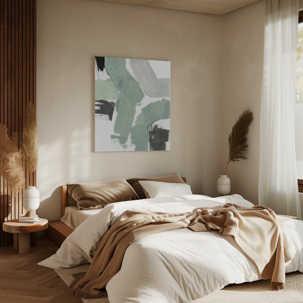 Abstracte groene en zwarte vormen nr. 2 print | Canvas