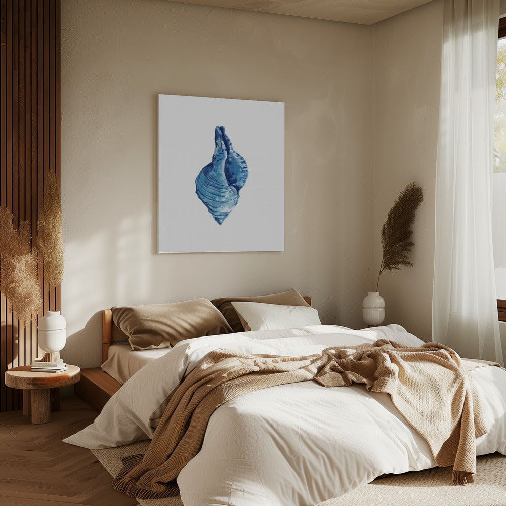 Blauwe schelp op witte achtergrond nr. 3 | Canvas
