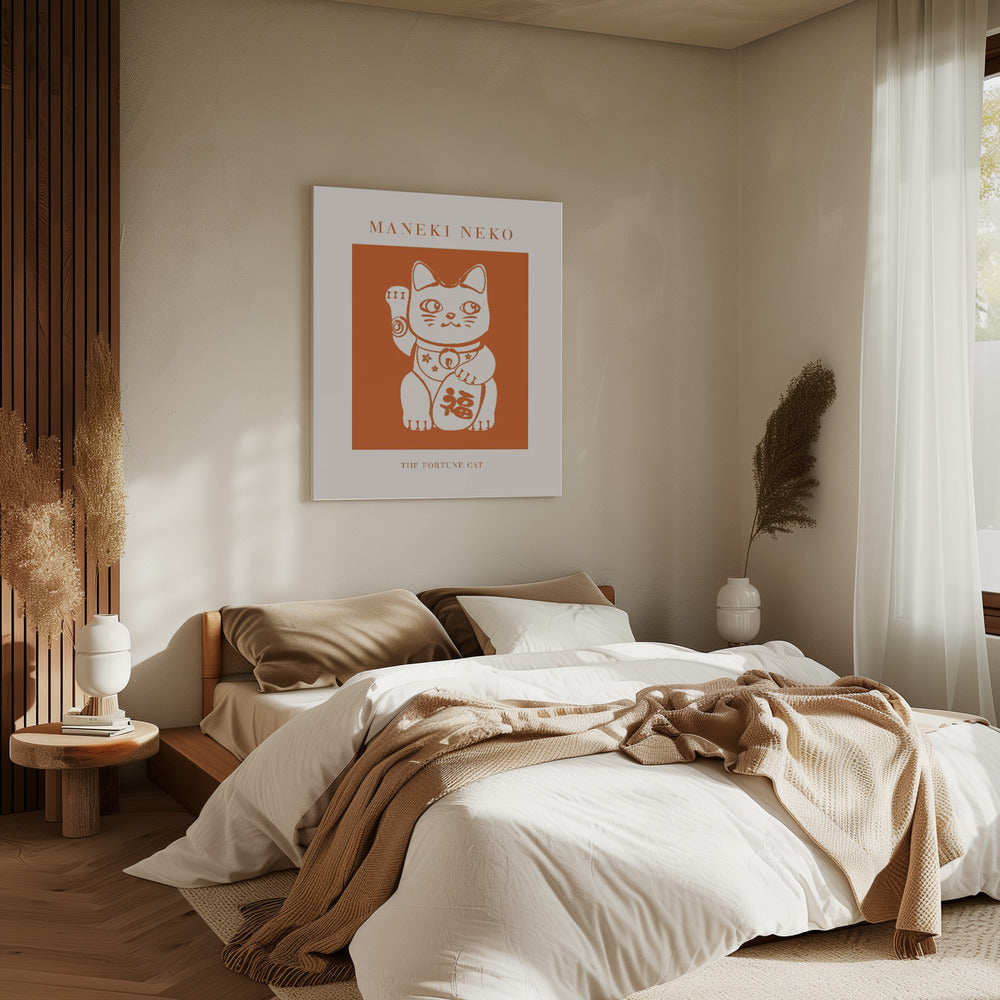 Maneki-neko Cat Orange | Canvas