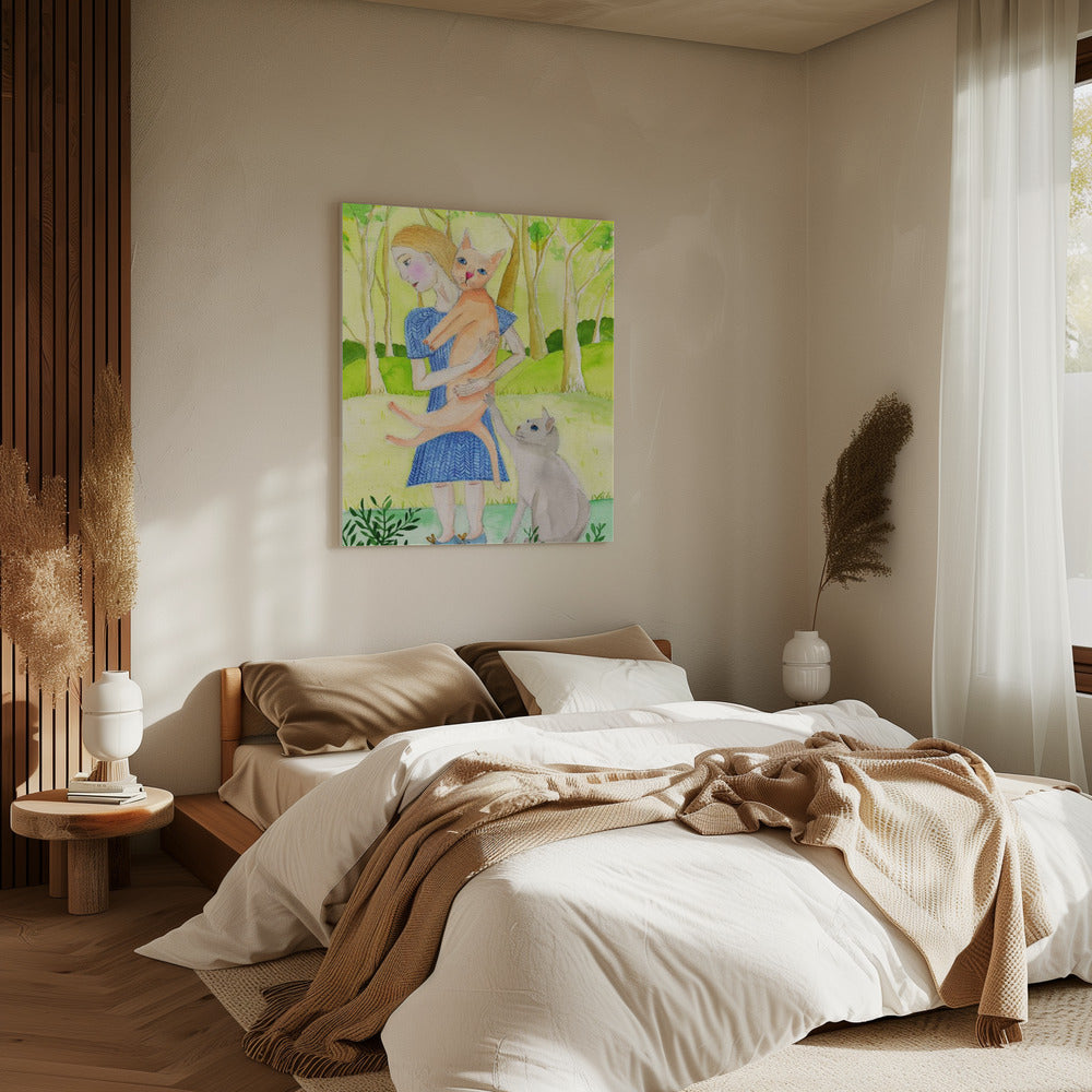 Lady with the orange and grey cat. | Canvas