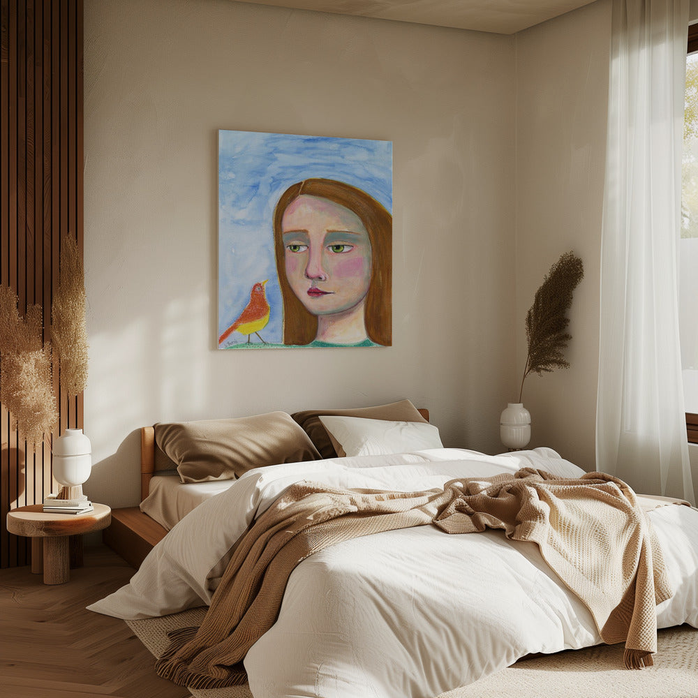 Lady With little Bird | Canvas