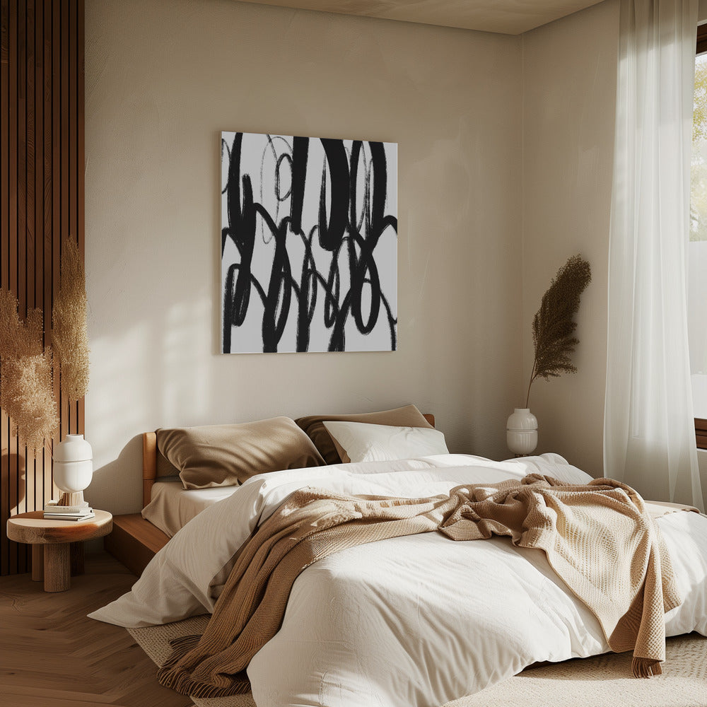Zwart-witte penseelstreken | Canvas