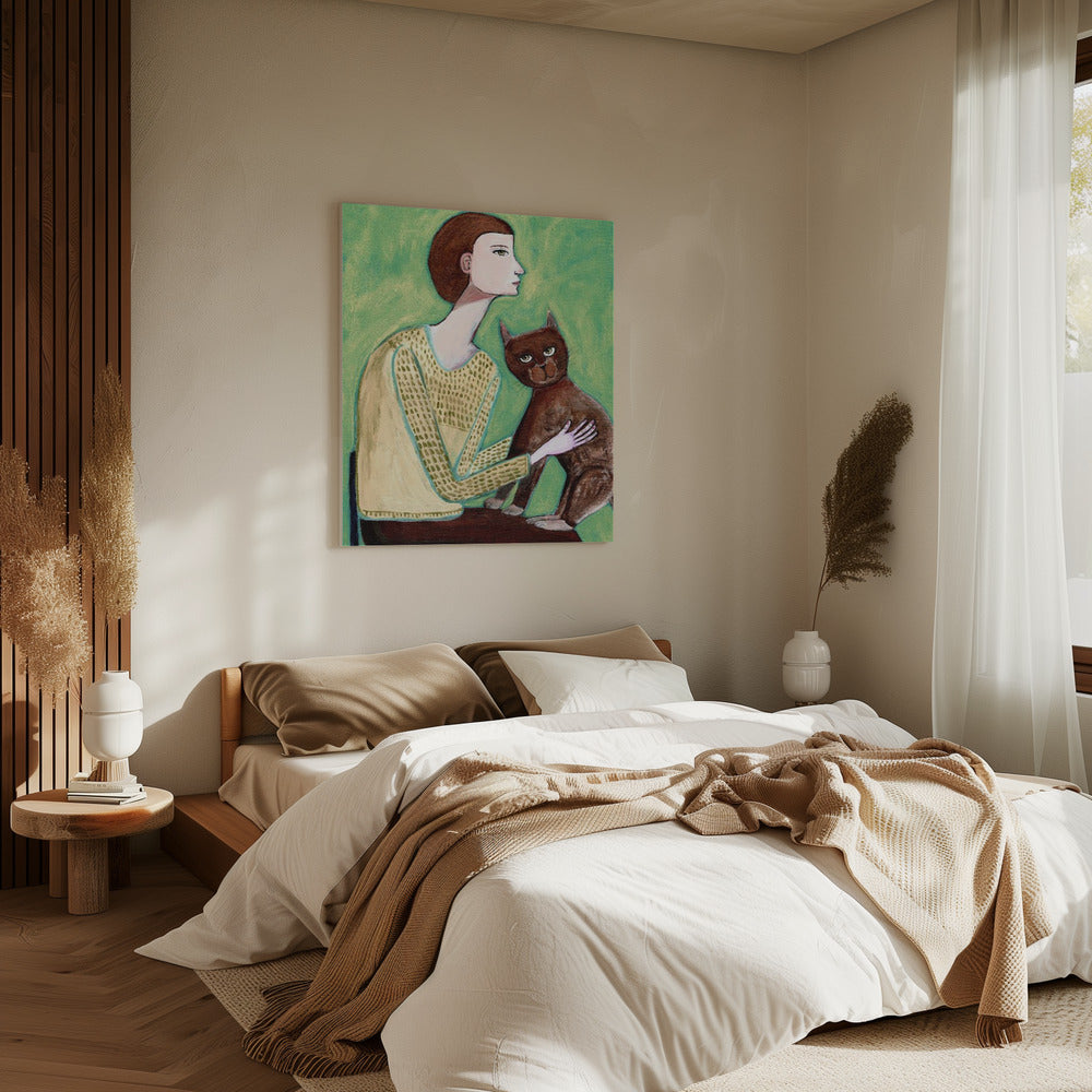 Woman with cat | Canvas