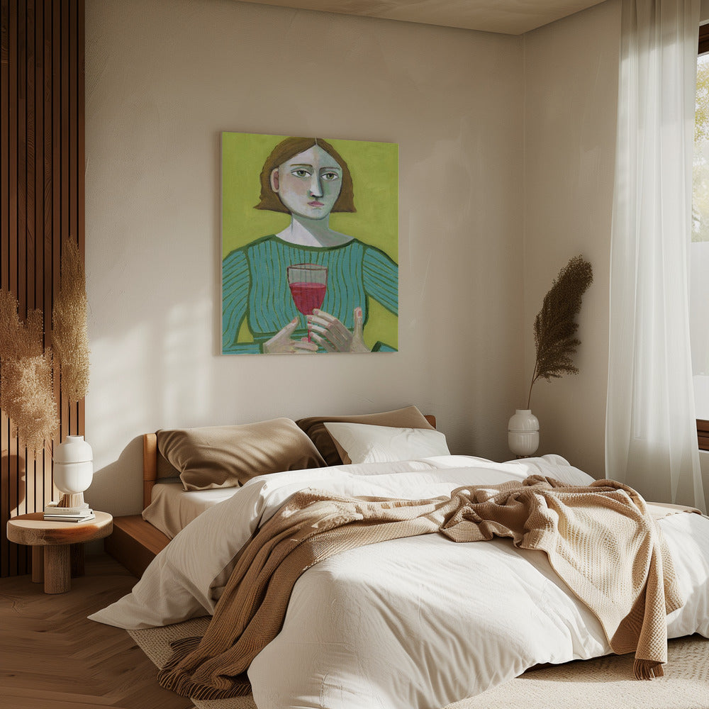 Dame met rode wijn | Canvas