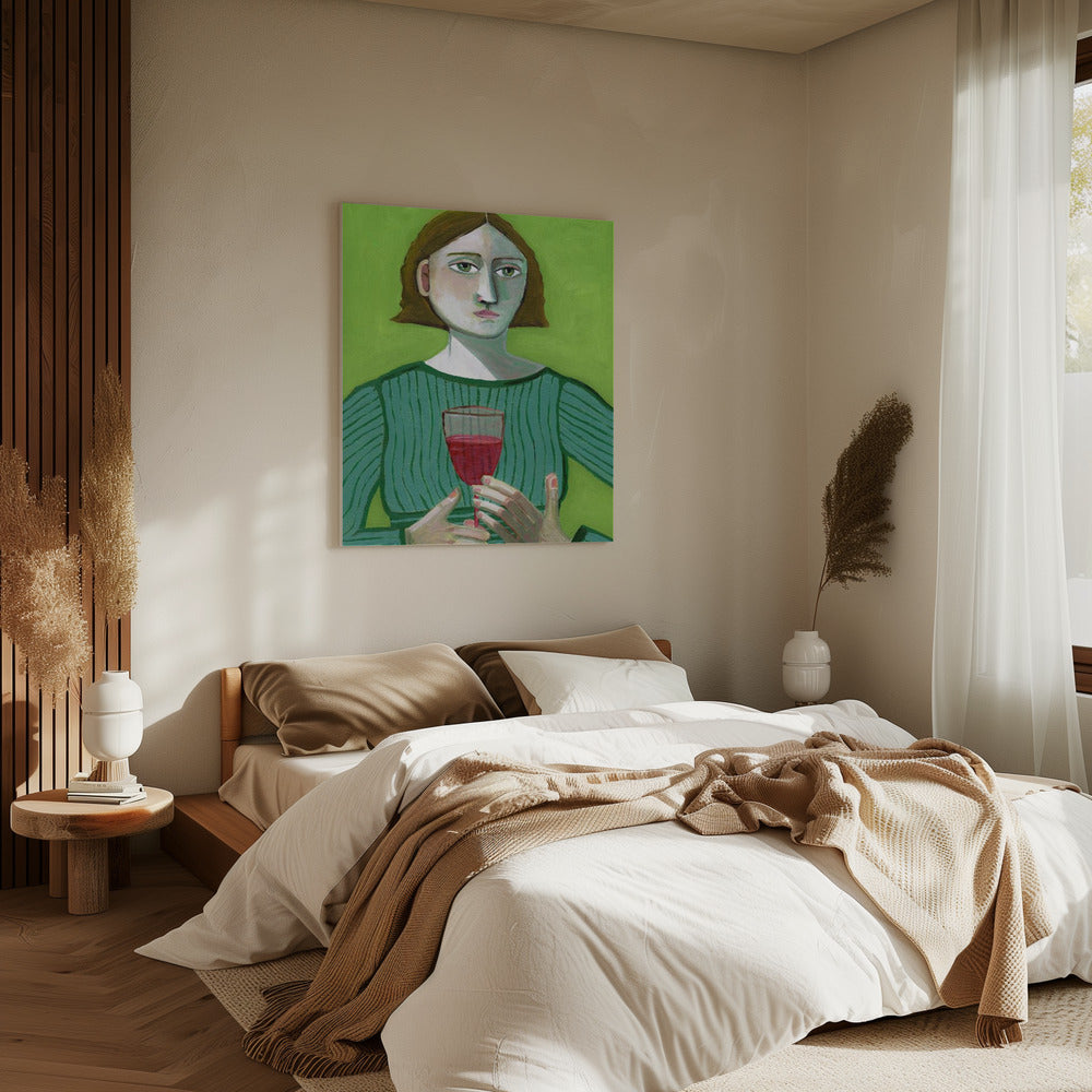 Dame met rode wijn | Canvas