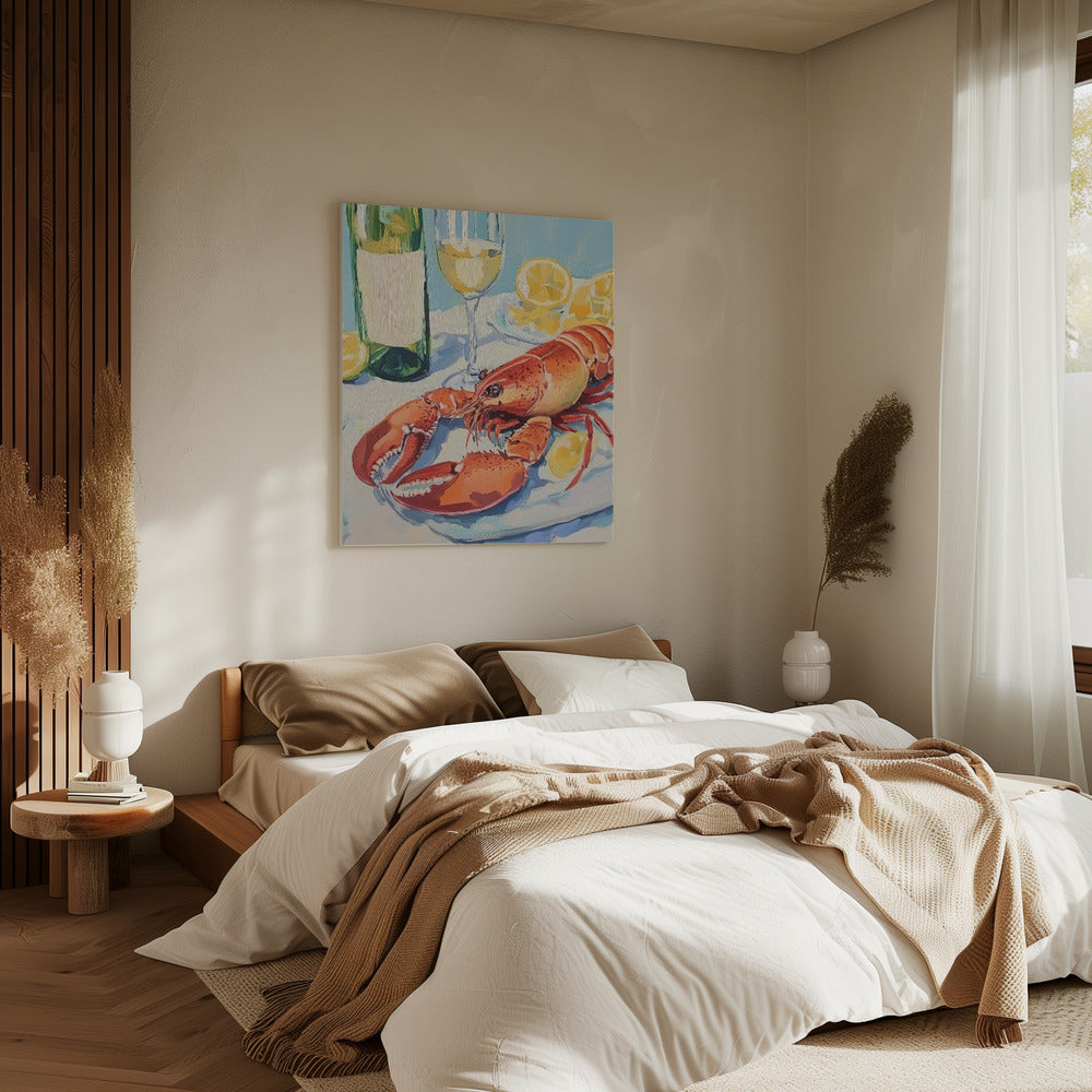 Stilleven met kreeft en wijn | Canvas