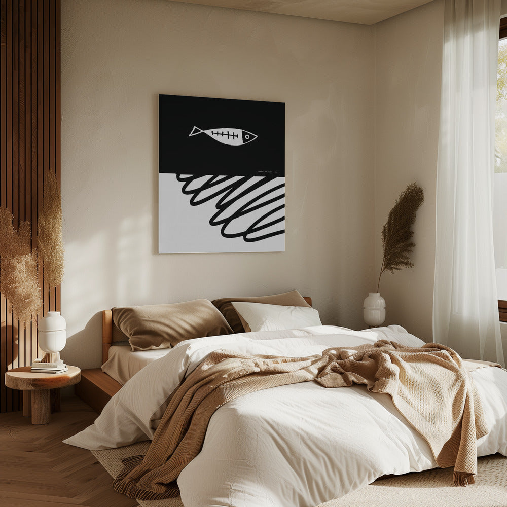 Minimalistische vis in de Noorse zee, abstracte oceaankunst | Canvas